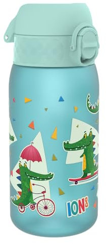 Ion8 Borraccia per Bambini, 350 ml, a Prova di Perdite, Facile da Aprire, Serratura Sicura, Lavabile in Lavastoviglie, Senza BPA, Maniglia per il Trasporto, Facile Pulizia, Coccodrilli