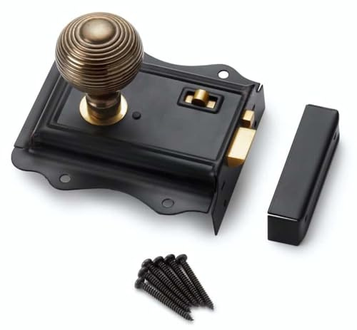 AB Hardware Black Brass Olde Victorian Rim Lock Hollow Antique Beehive Door Knobs