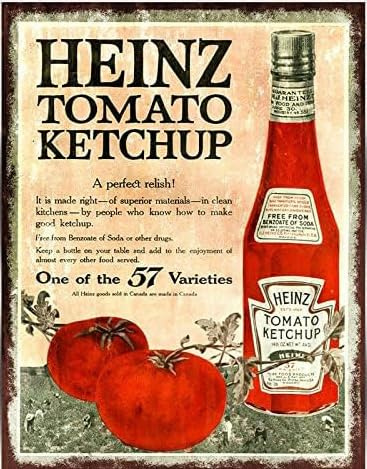 Heinz Ketchup - USA Vintage Style Tin Sign, Reproduction Retro, Pub Bar Kitchen Garden Bathroom, Home, Plaque, Decorative Wall Art, 3 Sizes (A5)