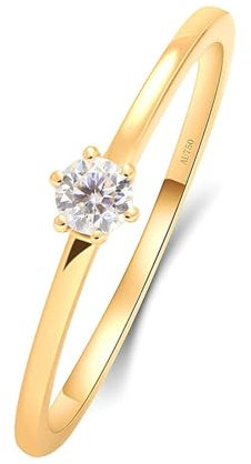 Stfery Gold Ring Echtgold Ringe für Damen 0.1ct Rund Geschaffener Diamant Ehering Damen Einzeln