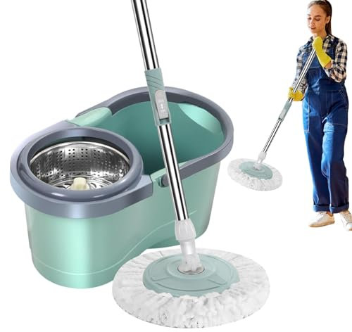 turrbo Trapeador De Microfibra, Trapeador De Microfibra con Balde, Trapeador Y Balde De Escurrido Automático Que Ahorra Mano De Obra para Sala De Estar, Cocina, Balcón, Sala De Estudio