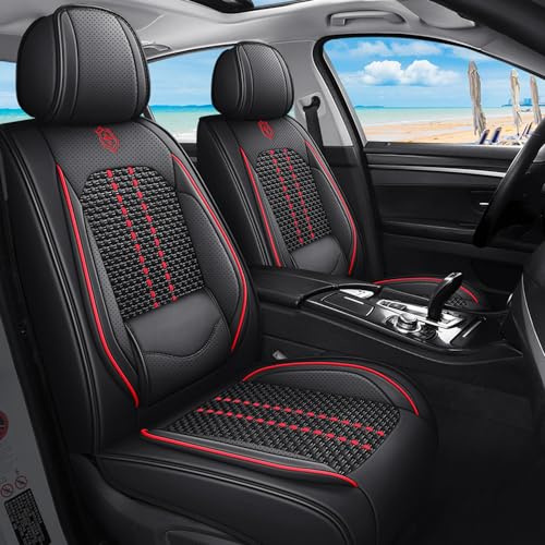 manchoose Car Seat Cover Compatible with Jeep Compass, 5-Seats Full Set Universal Size All-Weather Use Waterproof Leather Cushion Black Red