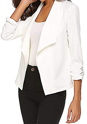 TDEOK Vit kavaj dam kort elegant – kavaj midja dam vit – smal kort blazer, festlig kofta, blazer oversize för klänningar, tajt sommarblazer, sportig kavaj, sweatblazer, Vit, XL