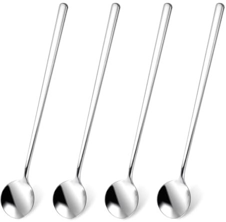 GEEHUA 4 Stücke Latte Macchiato Löffel, 6,7 Zoll Eislöffel Teelöffel Lange Kaffeelöffel mit langem Griff Rührlöffel Eistee Cocktaillöffel Eis Tee Kaffee Milchshake Kaltgetränk