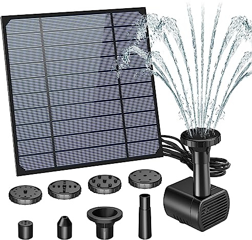 AISITIN Solar Springbrunnen für Außen, DIY Solarbrunnen Solarwasserbrunnen Solar Teichpumpe Solar Fontäne Pumpe Solar-Schwimmbrunnenpumpe mit 6 Fontänenstile für Garten, Vogel-Bad