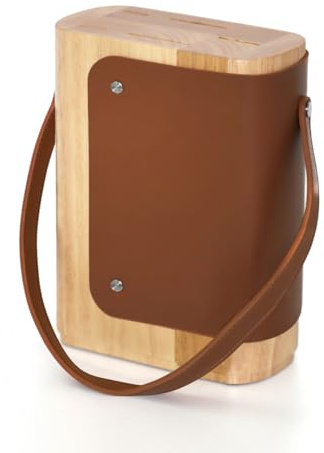 Sabatier Trompette, Bloque vacío para 5 cuchillos de cocina, Yao, madera de caucho, con tiras de poliuretano efecto cuero, 22,5 x 17,5 x 9 cm, marrón