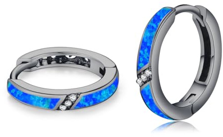 ZIPPICE Mehrfarbig Opal Ohrringe Creolen Silber 925 Klein Opal Schmuck Geschenke für Damen Frauen Mädchen