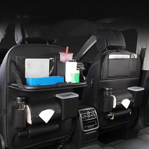 Car Back Seat Organiser für VW Tiguan II Allspace 7-Seat 2017-2023, Auto Rückenlehnenschutz Autositz Organizer mit Faltbarer Tischablage Auto Organizer Kinder,Black 1-Pack