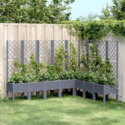 DYRJDJWIDHW macetero Madera,arriate Exterior Grande,Jardinera con Enrejado PP Gris 200x160x142 cmIdeal para Jardines, Salones Donde se necesite