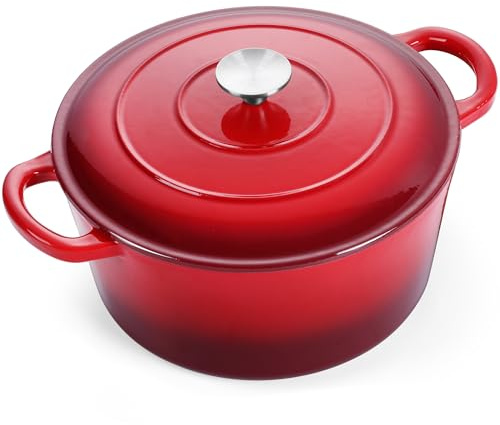 E-far 7QT Enameled Dutch Oven, Cast Iron Dutch Oven Pot with Lid for Cooking/Bread Baking/Braising/Roasting/Stewing, Heavy Duty Round Nonstick Cookware Safe for Induction & Oven - Red