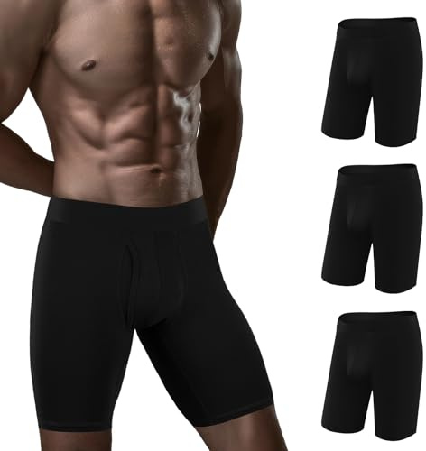 5Mayi Mens Underwear Cotton Boxer Briefs 9 Inch Long Leg Boxer Briefs for Men 3 Pack Black L