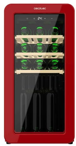 Cecotec Vinoteca 18 Botellas Retro Bolero Grandsommelier Origin 18 Hit Red. Acabo En Rojo Con Control LED, Temp. 5-20ºC, Compresor, NoFrost, Estantes Cadera, Cuz Interior, Ventilación
