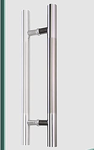Schiebe-Scheunentür, Duschtür, Glas-/Holztür, Schiebe-Scheunentürgriff, doppelseitig, rund, Edelstahl, Rücken an Rücken, Push-Pull-Türgriff (Farbe: Silber, Größe: 50 cm/20 Zoll)