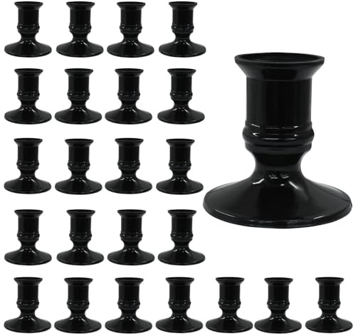 Hordion 24Pcs Taper Candle Holder Black Plastic LED Candlestick Stand