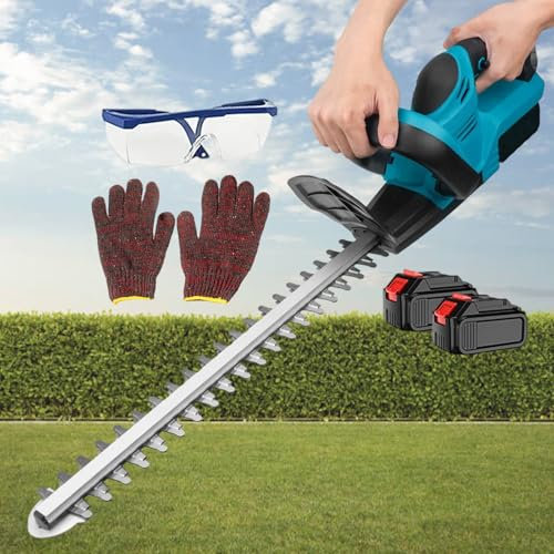 pealiritansemen Cortasetos Inalámbrico - Cortasetos De Mano Eléctricos, Herramienta para Podar Arbustos Y Cortar Ramas Pequeñas, Hoja De Doble Filo De 48 Cm, Batería Extraíble De 3000 mAh,2batteries