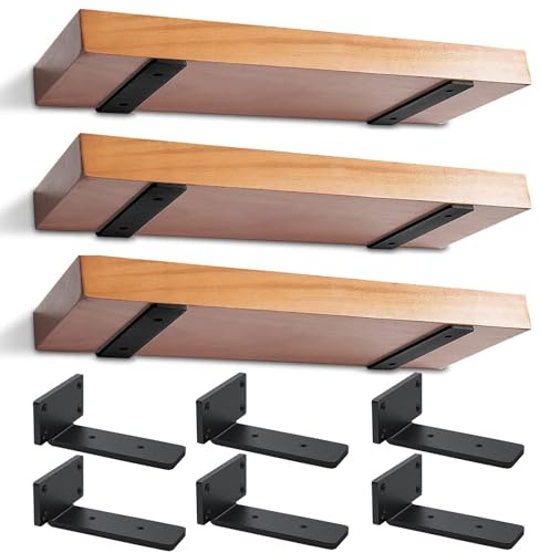 6 STK Regalhalterung 15cm, Winkel Regalhalterungs, Schwerlast regalhalterung schwebend, 5mm Dick Regalwinkel Metall 90 grad mit Schrauben | Schwarz