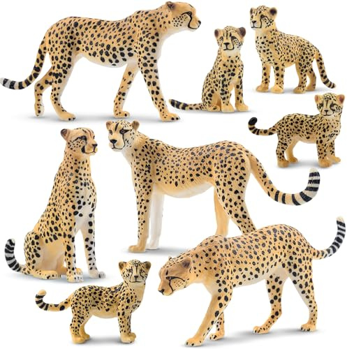 TOYMANY Lot de 8 figurines d'animaux de la jungle de guépard, figurines d'animaux de la jungle réalistes, jouets de zoo, décoration de gâteau, cadeau d'anniversaire, de jeu ou de décoration