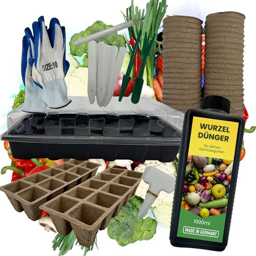 TronicXL Fertilizzante per radici, set di fertilizzante per verdure + serra da interni, set per la coltivazione, starter + vasi per piante + attrezzi + guanti per semi, vasi per la coltivazione di