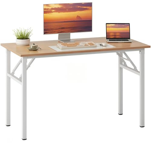 Need Office Computer Desk - 47.2L Sturdy and Heavy Duty Folding Laptop Table,Writing Table/Home Office Desk/Sewing Table,No Assembly Required,Pink Oak&White AC5AW (120 * 60)