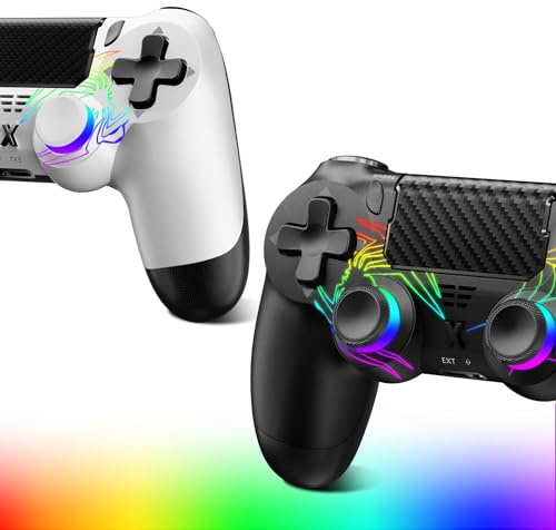 Glitfix Wireless Controller for PS-4, Crack Design with RGB Light, 1000mAh Battery, Gamepad Joystick with Dual Vibration/6-Axis Gyro Sensor/Touch Panel, Controller for PS-4/Pro/Slim/PC (WHITE-RGB)