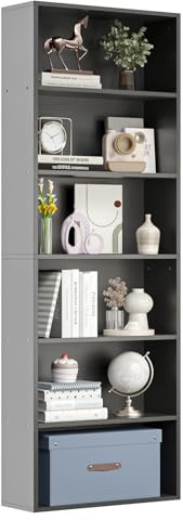 Nordivale Bookcase Free Standing, 6-Tier Book shelf, Tall Black Bookshelf Shelving Unit, Open Storage Display Storage Bookshelves Rack Cube Shelf for Living Rooms, Bedrooms, Home Office, 1 Pack