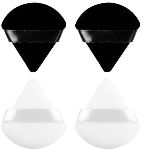 Funalix Trucco triangolare, 4 spugne, spugnette per il trucco, tampone per il viso, strumento per il trucco bagnato, per cipria o fondotinta (2 nero + 2 bianco)