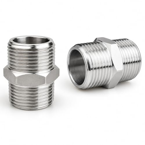 QZKJQDD 2 Stück Doppelnippel 3/4 zoll, Edelstahl Doppelnippel Sechskant 3/4, 3/4 Duschschlauch Adapter, für Heizung Trinkwasseranlage geeignet, Sanitär und Heimwerkerprojekte