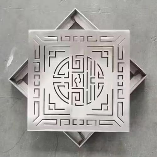 Copertura quadrata per grondaia in acciaio inox, 15-61 cm, con telaio, per balconi, cortili, pluviali e soluzioni di drenaggio del patio.