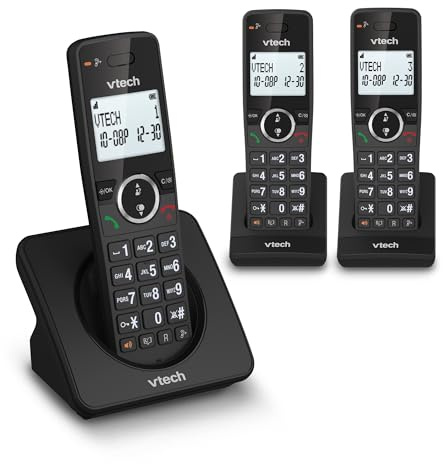VTech DECT sans Fil à 3 combinés, Blocage d'appel, rétroéclairé, conférence, 18 Heures d'autonomie, amplificateur, Haut-Parleur Mains Libres, numérotation Rapide, Mode ECO et Silencieux | ES2002