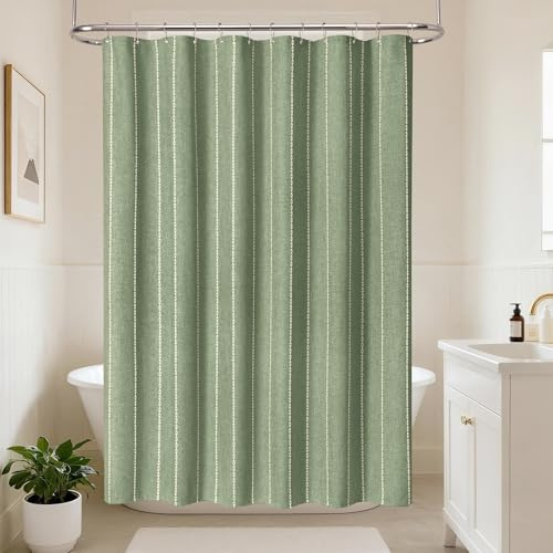VANZAVANZU Boho-Duschvorhang im Streifenstil aus Polyester Leinengewebe im Landhausstil wasserdichte Beschichtung neutrales Badezimmervorhang-Set im Landhausstil Shabby Chic,182x182cm