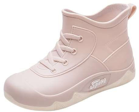 Bottes en caoutchouc pieds nus pour femmes - Bottes imperméables pour femmes - Bottes de pluie imperméables - Bottines d'automne en cuir - Chaussures de pluie confortables antidérapantes à tige large