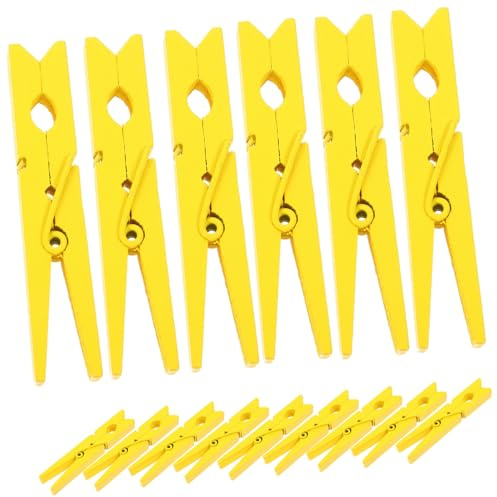 UTHCLO Mollette da Bucato in Legno Gialle 30 Pezzi Leggere e Resistenti per Vestiti e Copripiumini 7,4 Cm, Fissaggio Antiscivolo per Uso Quotidiano e Lavanderia