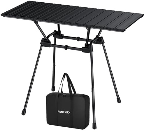 FUNYKICH Campingtisch Klappbar 89 x 40cm,Picniktisch mit 4 Höhenverstellbar, Aluminium Aufrollbare Tischplatte 80 kg Tragkraft,Leicht&Wasserdicht Falttisch mit Tragetasche für BBQ Camping Party Strand