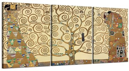 Generico Quadro Gustav Klimt L'Albero della Vita - 3 Quadri 30x40 cm - Quadro su tela con telaio in legno, Decorazioni Camera da letto, Bagno, Cucina, Ufficio, Sala da pranzo, Bar