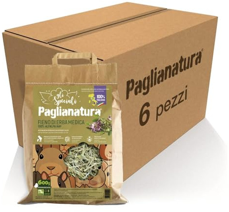 Paglianatura Kit de 6 Piezas, 100% Pajita de Alfalfa, heno Rico en Calcio y proteínas para Conejos y roedores, Paquete de 600 g.