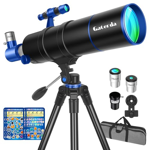 Gaterda Teleskop Astronomie für Erwachsene, 90mm Öffnung 550mm Refraktor Teleskop für Anfänger, Teleskope Astronomisches zur Beobachtung von Mond mit Dekorieren Aufkleber, Tragetasche