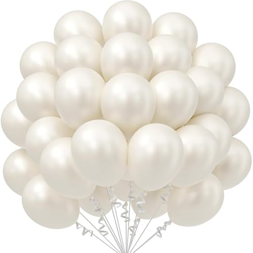 Pearl White Balloons, 100pcs 12 Inch Pearl White Latex Balloons, Perfect for Wedding, Baby Shower, Birthday, Hen Party, Garden Gathering, Gender Reveal, Celebration Events & Elegant Party Decorations