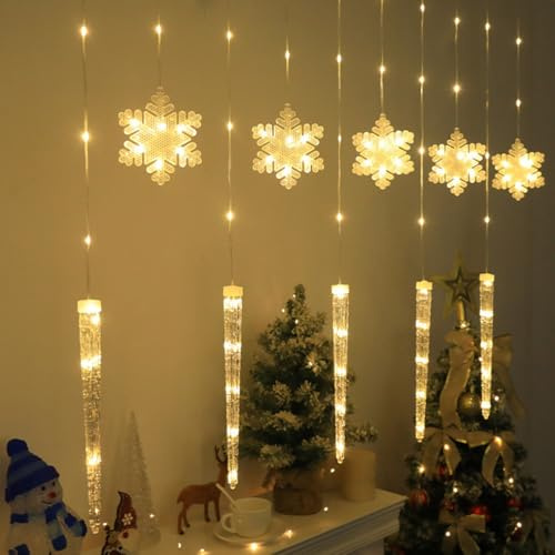 TETSMG Weihnachtsdeko Eiszapfen Lichtervorhang Innen, 3M Weihnachten Eiszapfen Lichterkette Vorhang mit Timer, USB 8 Modi, Weihnachtsbeleuchtung Fenster, Weihnachten Lichterkette für Innen Außen