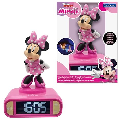 LEXIBOOK, Minnie Reloj Despertador Luz Nocturna, RL800MNLXB | Sonidos y melodías, pantalla LCD retroiluminada, luminoso, snooze, rosa