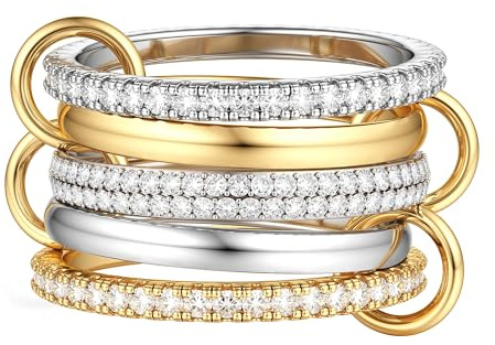 Krfy Ringe Gold Silber Damen Wasserfest Stapelringe Damen 14K Vergoldete Ringe Zirkonia Goldring Ring Frauen Hypoallergene Pinky Promise Ring Stack Fingerring Statement Daumenring Set