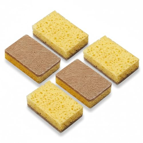 Weilin 5 Pack Eco Sponges, Sponges Washing up, Eco Scourers Sponge, Kitchen Dish Sponge for Dishes with Heavy Duty Scouring Pad