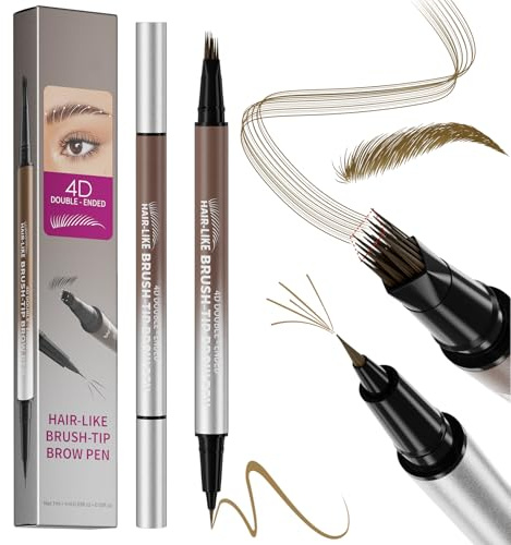 Microblading Augenbrauenstift Wasserfest, Augenbrauenfarbe mit 2 Spitzen, 2-in-1 Augenbrauenstift Härchenzeichnung, 4D Eyebrow Pencil für Frauen, Wischfest, Langanhaltend, NatüRlicher (Hellbraun)