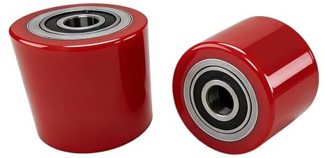 2 Stück Hubwagen rollen Polyurethan 80 x 70 mm,Achse 20 mm,Max 600 KG,Rot | Hubwagen Räder Gabelhubwagenrolle Lastrolle mit kugellager,Schont den Boden, läuft leichtgängig und geräuscharm,Ersatzrolle