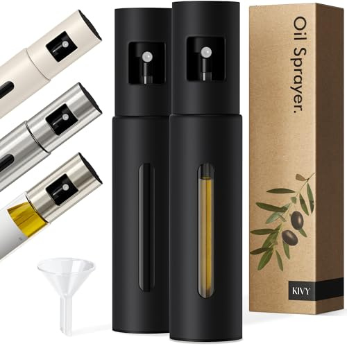 KIVY oljespruta 2 x 100 ml – oljesprayflaska med exakt sprayhuvud | Oljespray oljespray – oljesprayflaska oljesprejflaska – sprayolja oljespray – olivolja spray oljeflaska – svart
