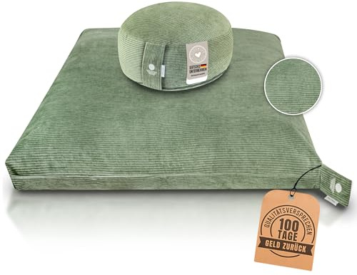 Inner Peace Meditationskissen Set Cord XL | Premium Set, rundes Kissen + Zabuton Matte, waschbar, Zen Meditationsset, für Yoga & Achtsamkeit