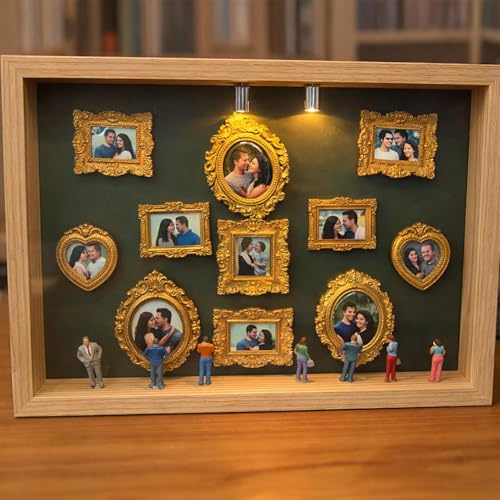 Mini De Silueta De Museo De Bricolaje – Kit De Marco De De Sombra con Mini Marcos Y Figuras Dorados, Cajas De Silueta De Marco De Vitrina De Memoria Familiar De Fotos Personalizada