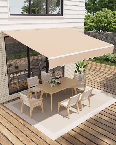 GarveeLife Store à Bras articulé 400 x 250 cm, UV40+ et imperméable, avec manivelle et Support Mural, Longueur + Angle réglable, Stores pour terrasse et Balcon, Protection Solaire, de Balcon