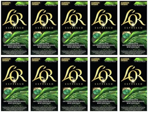 L'OR Espresso Brazil Coffee Capsules 100 Pack – Aluminium Pods Compatible with Nespresso Original Machines – Intensity 8 – Smooth & Rich Brazilian Blend