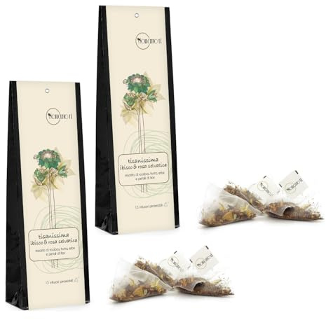 Novecento Tè | Tisanissima Tisana Depurativa Ibisco & Rosa Selvatica 2 x 15 Filtri Piramidali Biodegradabili, Infuso Senza Teina con Rooibos e Rosa Canina, 2 x 30g, Gusto Dolce Caldo o Freddo