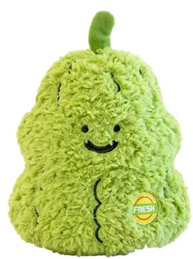 JORCEDI Fruit & Vegetable Plush Toy, Cute Stuffed Plushie Cuddly Toys for Girls, Soft Coral Fleece Plushies for Kids, Cuddly Decor for Claw Machine & Home (Bitter melon)
